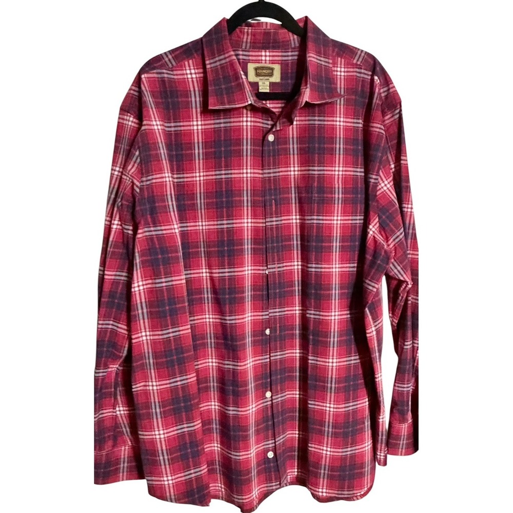 The Foundry Men's Button Down Shirt  Red/Blue Plaid 2XL EXCELLENT